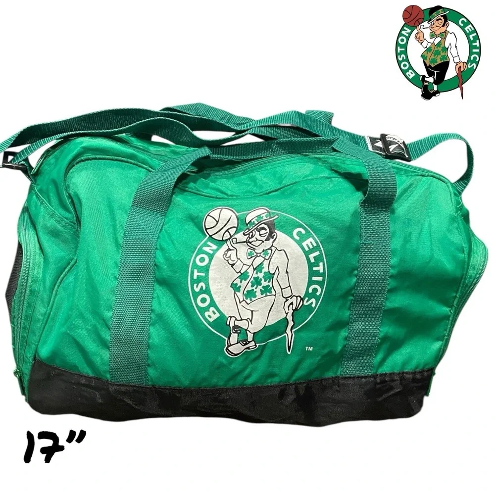 Vintage 90s‎ Boston Celtics Duffle Gym Bag Green Adjustable Strap Logo 17